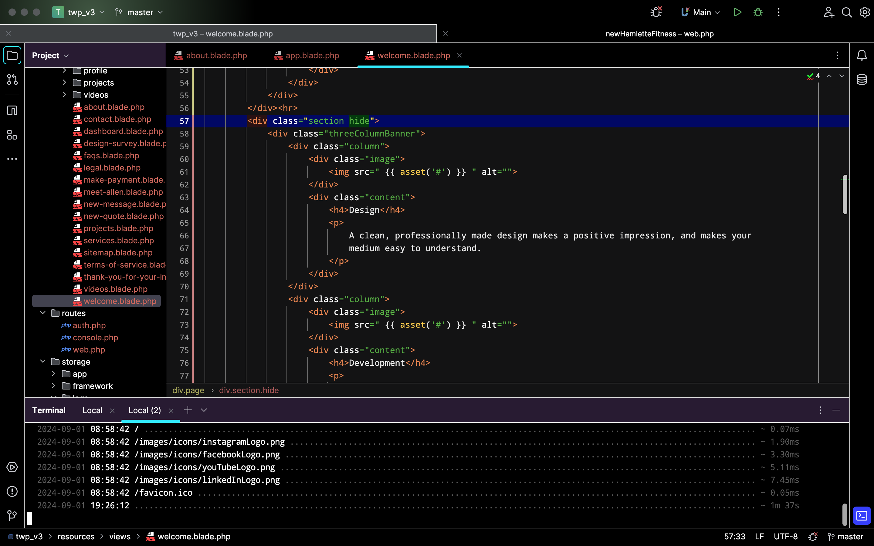 Screenshot of html code